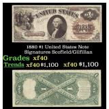 1880 $1 United States Note Grades xf Signatures Sc