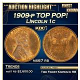 1909-p Lincoln Cent TOP POP! 1c ms67 rb SEGS