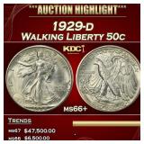 1929-d Walking Liberty Half Dollar 50c ms66+ SEGS