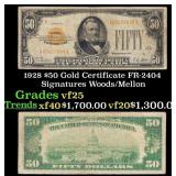 1928 $50 Gold Certificate FR-2404 Signatures Woods