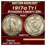 1917-d Ty I Standing Liberty Quarter 25c ms67 fh S