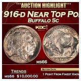 1916-d Buffalo Nickel Near Top Pop! 5c ms66 SEGS