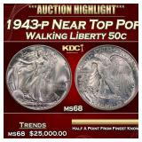 1943-p Walking Liberty Half Dollar Near Top Pop 50