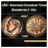 1961 Proof Roosevelt Dime Montser Rainbow Toned 10