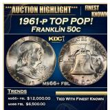 1961-p Franklin Half Dollar TOP POP! 50c ms66+ fbl