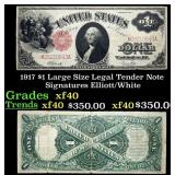 1917 $1 Large Size Legal Tender Note Grades xf Sig