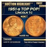 1951-s Lincoln Cent TOP POP! 1c ms68 rd SEGS