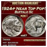 1924-p Buffalo Nickel Near Top Pop! 5c ms67 SEGS