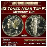 1942 Proof Mercury Dime Toned Near Top Pop! 10c pr