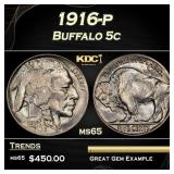 1916-p Buffalo Nickel 5c Grades ms65