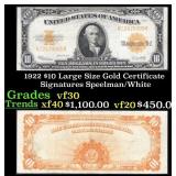 1922 $10 Large Size Gold Certificate Grades vf++ S
