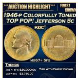 1946-p Jefferson Nickel Colorfully Toned TOP POP!