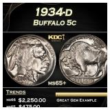 1934-d Buffalo Nickel 5c ms65+ SEGS