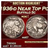 1936-d Buffalo Nickel Near Top Pop 5c ms67 SEGS