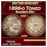 1896-o Barber Quarter Toned 25c ms63 USCG