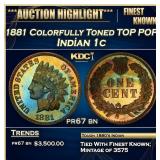 1881 Proof Indian Cent Colorfully Toned TOP POP! 1