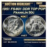 1951 Proof Franklin Half Dollar FS-801 DDR TOP POP