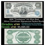 1908 $10 Blue Seal Silver Certificate "Tombstone"
