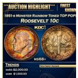 1951-s Roosevelt Dime Monster Rainbow Toned TOP PO