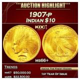 1907-p Gold Indian Eagle $10 ms66+ SEGS