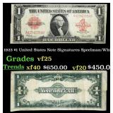 1923 $1 United States Note Grades vf+ Signatures S