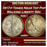 1917-p Walking Liberty Half Dollar Toned Near Top