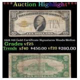 1928 $10 Gold Certificate Signatures Woods/Mellon