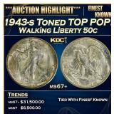 1943-s Walking Liberty Half Dollar Toned TOP POP!