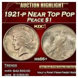 1921-p Peace Dollar Near Top Pop $1 ms66+ SEGS