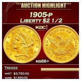 1905-p Gold Liberty Quarter Eagle $2 1/2 ms66+ SEG
