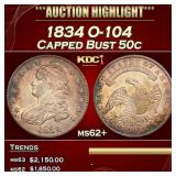 1834 Capped Bust Half Dollar O-104 50c ms62+ USCG