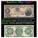 1891 $2 Treasury Note Grades vf, very fine Signatu