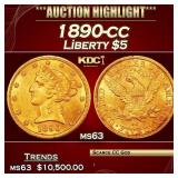 1890-cc Gold Liberty Half Eagle $5 ms63 SEGS
