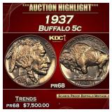 1937 Proof Buffalo Nickel 5c pr68 SEGS