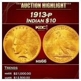 1913-p Gold Indian Eagle $10 ms66 SEGS