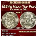 1954-s Franklin Half Dollar Near Top Pop! 50c ms67