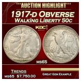 1917-d Obverse Walking Liberty Half Dollar 50c ms6