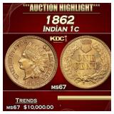 1862 Indian Cent 1c ms67 SEGS