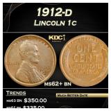 1912-d Lincoln Cent 1c Grades ms62+ bn