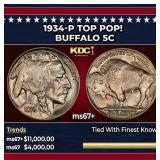 1934-p Buffalo Nickel TOP POP! 5c ms67+ SEGS