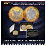 1921 Morgan Silver Dollar $1 24 Karat Gold Plated