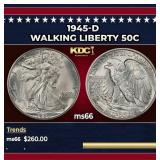 1945-d Walking Liberty Half Dollar 50c Grades ms66