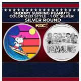 Snoopy Surfing Peanuts Colorized Style - 1 oz Silv