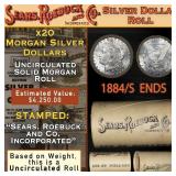 RE- 20 Unc Morgan Silver SEARS Dollar Roll 1884&S