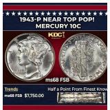 1943-p Mercury Dime Near Top Pop! 10c ms68 FSB SEG
