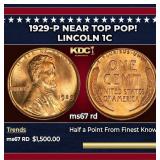1929-p Lincoln Cent Near Top Pop! 1c ms67 rd SEGS
