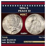 1934-s Peace Dollar $1 ms64+ USCG