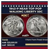 1943-p Walking Liberty Half Dollar Near Top Pop 50