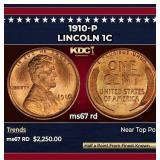 1910-p Lincoln Cent 1c ms67 rd SEGS