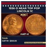 1936-d Lincoln Cent Near Top Pop 1c ms67 rd SEGS